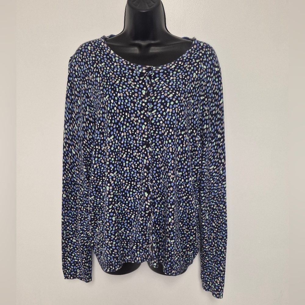 Talbots Black Spotted Button Down Cardigan sz XL CN4971